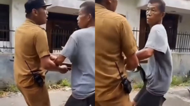 Kejadian lurah di Medan didorong warga ke got. (instagram)